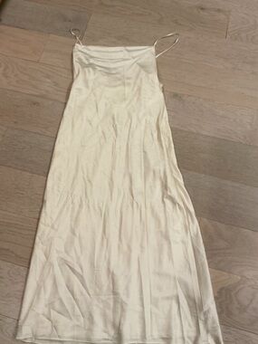 Endless Blu Silky Cream Slip Dress with Floral Straps